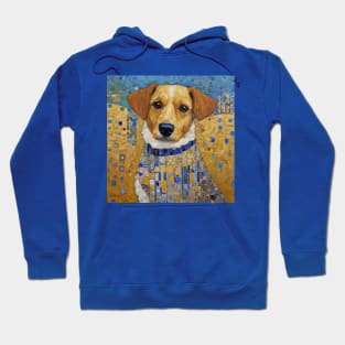 Gustav Klimt Style Dog with Blue and White Ruffled Collar Hoodie